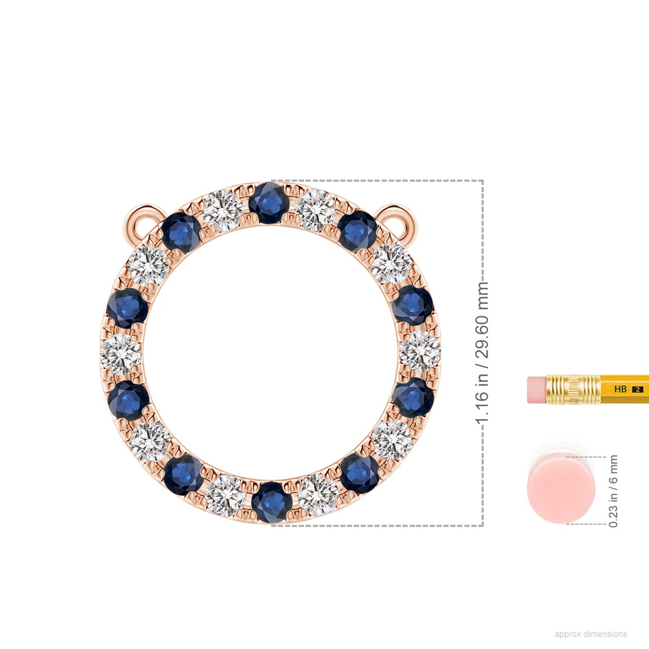 3.5mm AA Sapphire and Diamond Open Circle Eternity Pendant in Rose Gold ruler