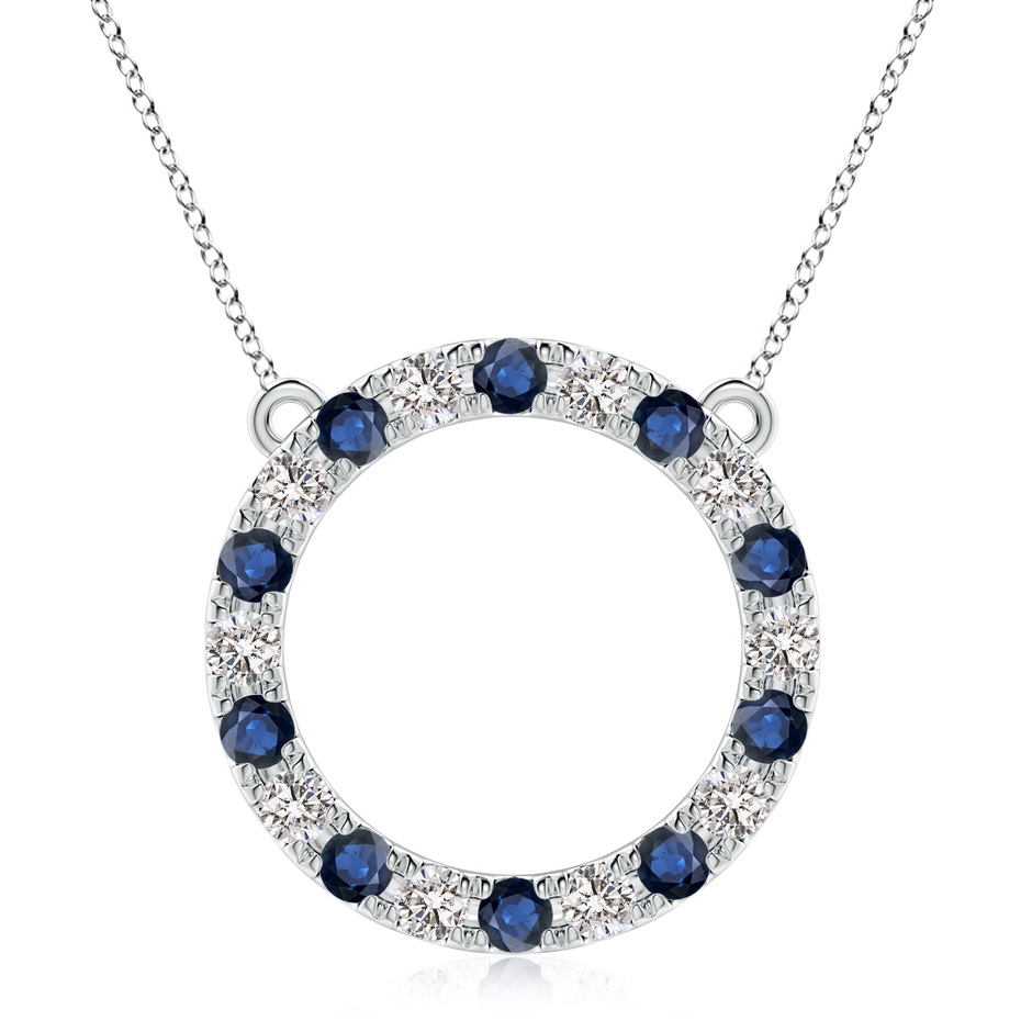 3.5mm AA Sapphire and Diamond Open Circle Eternity Pendant in White Gold 