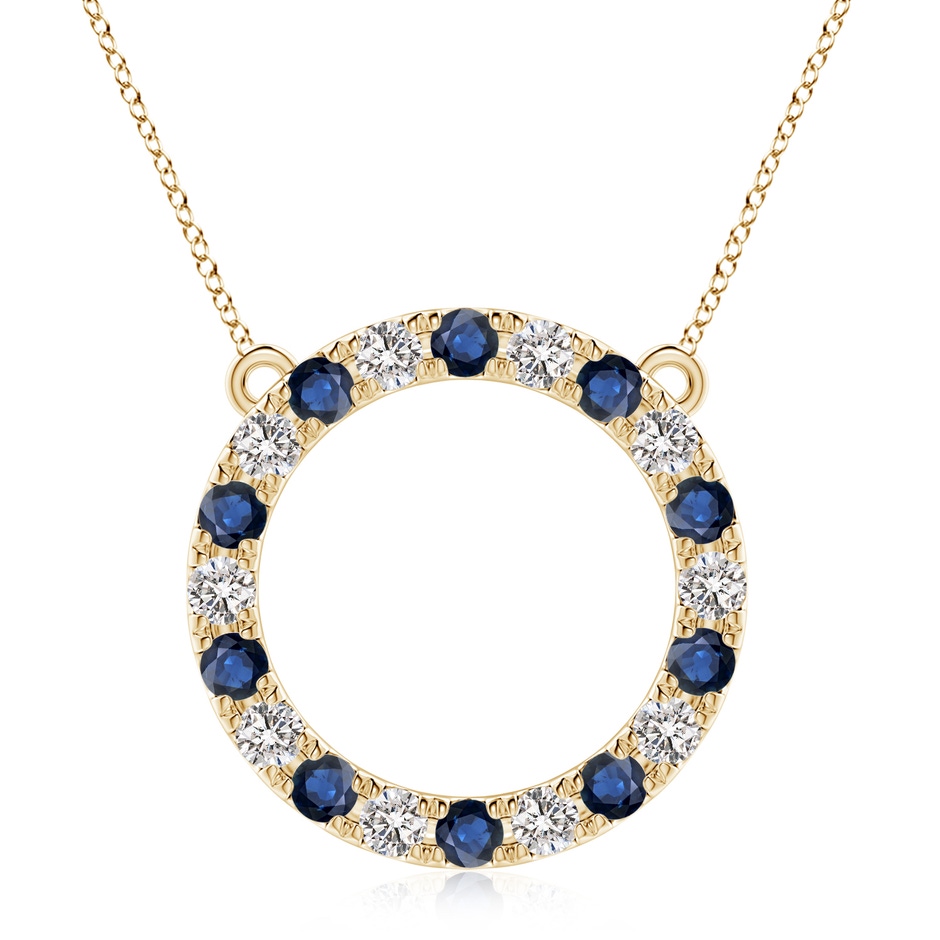3.5mm AA Sapphire and Diamond Open Circle Eternity Pendant in Yellow Gold 
