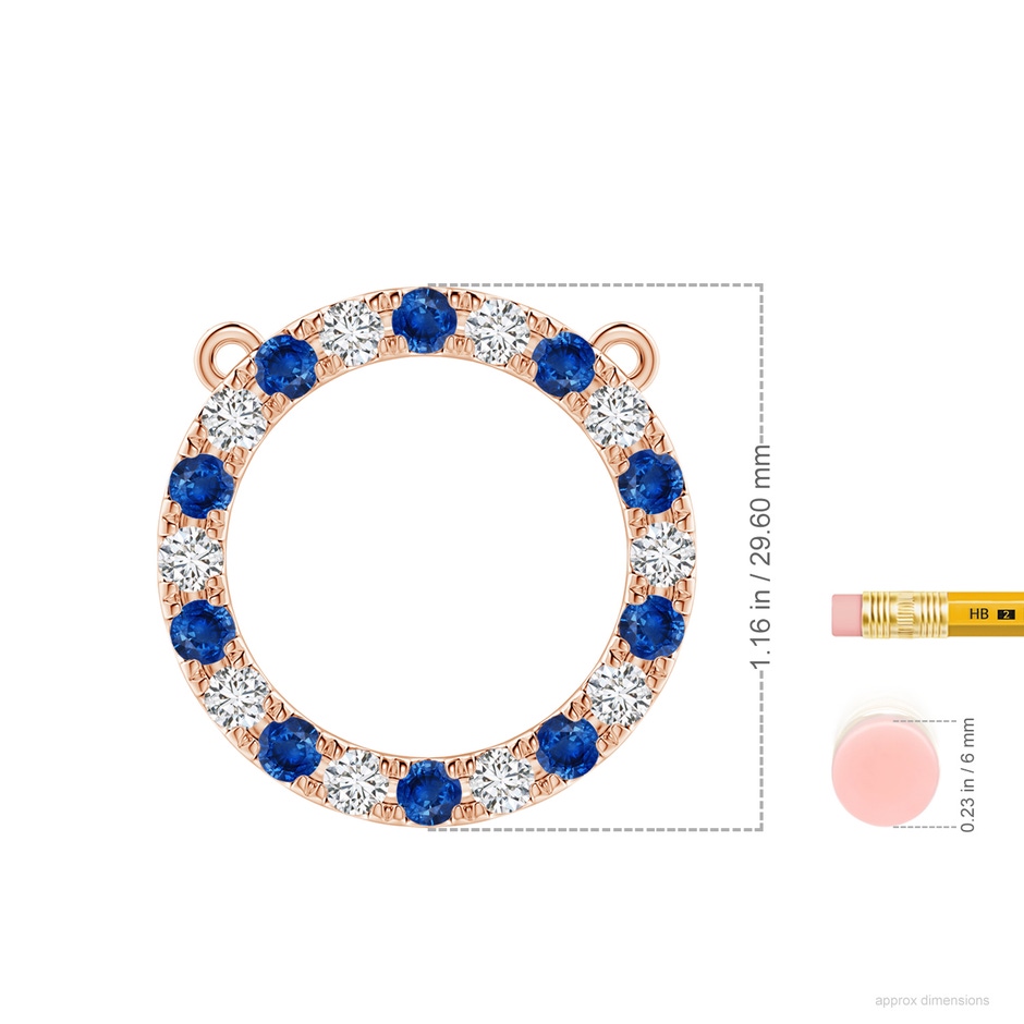 3.5mm AAA Sapphire and Diamond Open Circle Eternity Pendant in 18K Rose Gold ruler