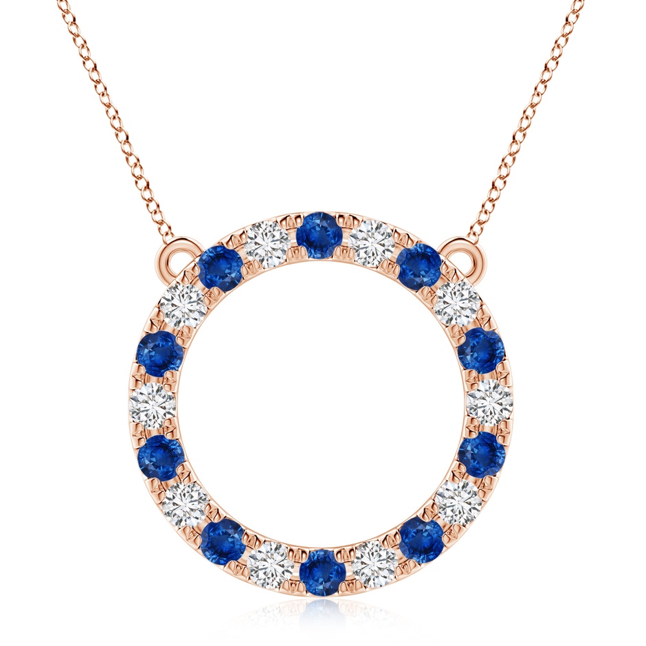 3.5mm AAA Sapphire and Diamond Open Circle Eternity Pendant in Rose Gold 