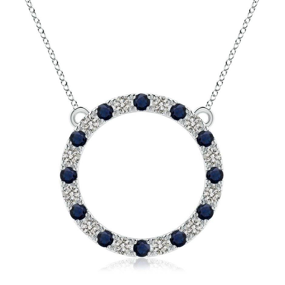 3mm A Sapphire and Diamond Open Circle Eternity Pendant in White Gold 