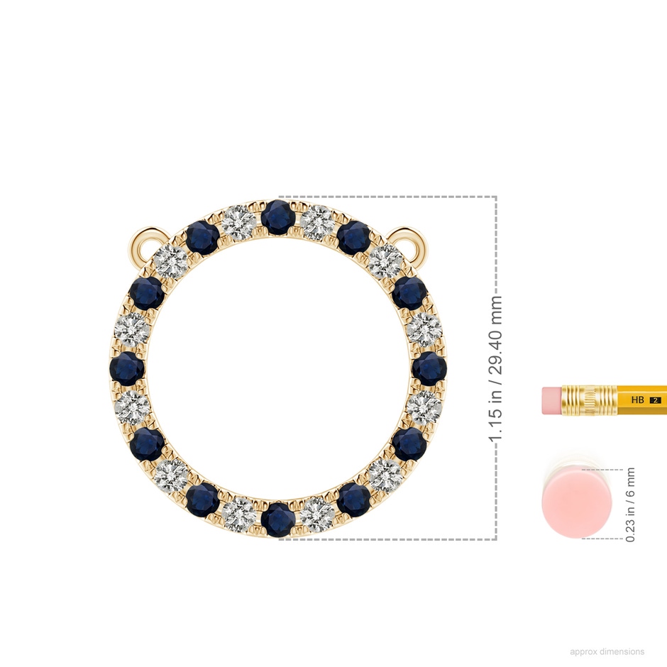 3mm A Sapphire and Diamond Open Circle Eternity Pendant in Yellow Gold ruler