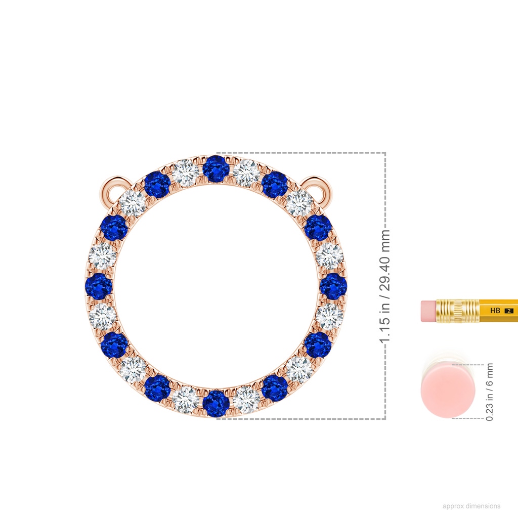 3mm AAAA Sapphire and Diamond Open Circle Eternity Pendant in 18K Rose Gold ruler