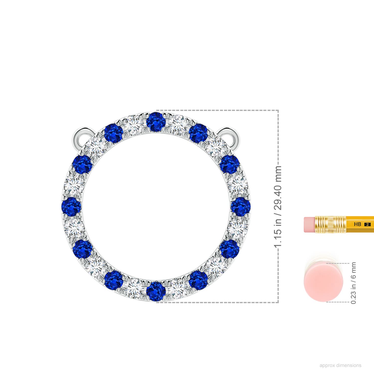3mm AAAA Sapphire and Diamond Open Circle Eternity Pendant in P950 Platinum - ruler