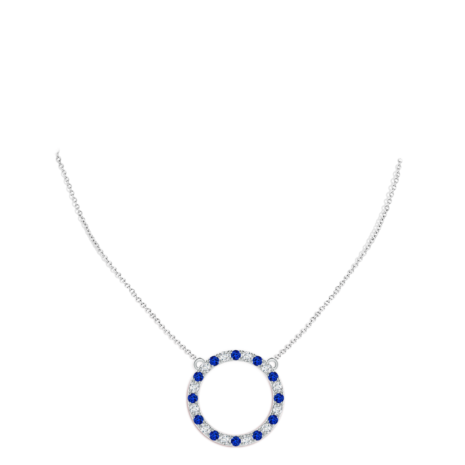 3mm AAAA Sapphire and Diamond Open Circle Eternity Pendant in P950 Platinum - body_neck