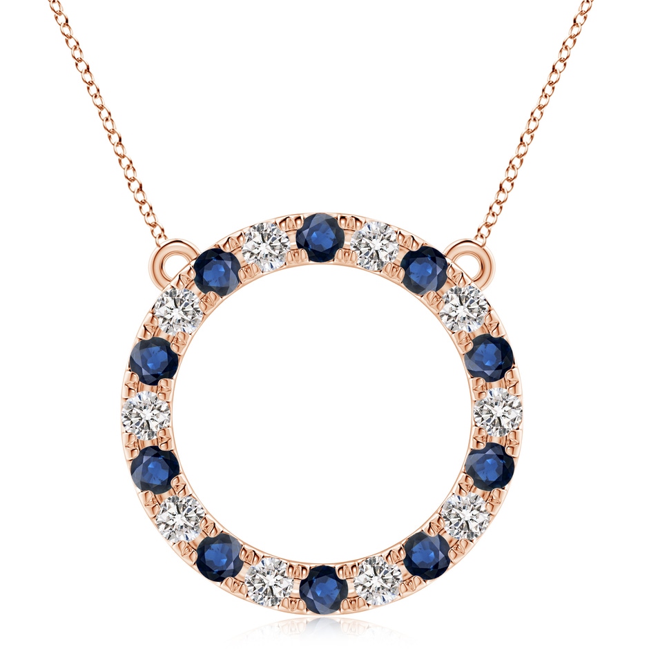 4mm AA Sapphire and Diamond Open Circle Eternity Pendant in Rose Gold 