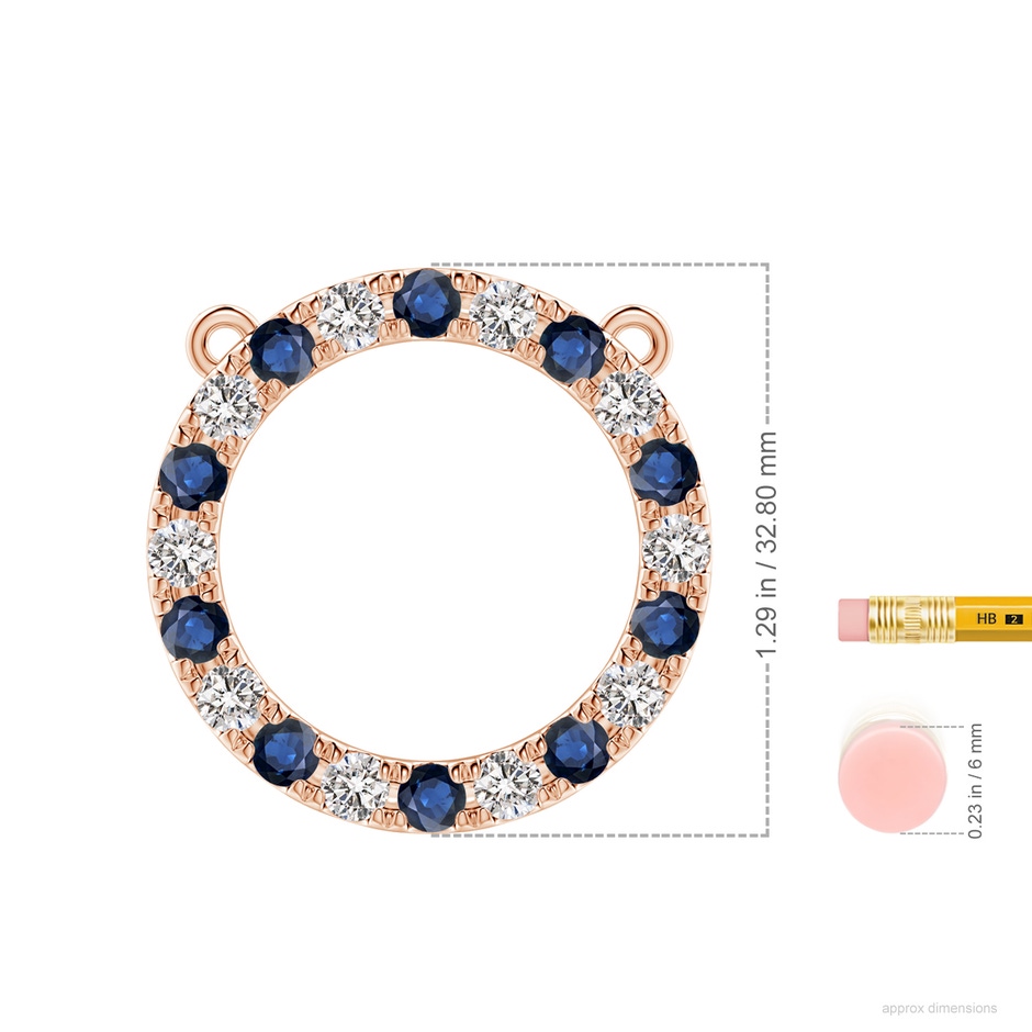 4mm AA Sapphire and Diamond Open Circle Eternity Pendant in Rose Gold ruler