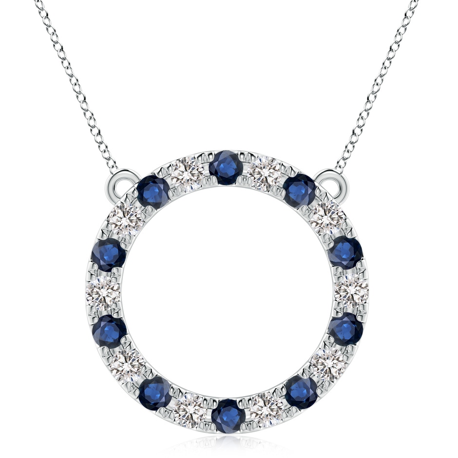 4mm AA Sapphire and Diamond Open Circle Eternity Pendant in White Gold 
