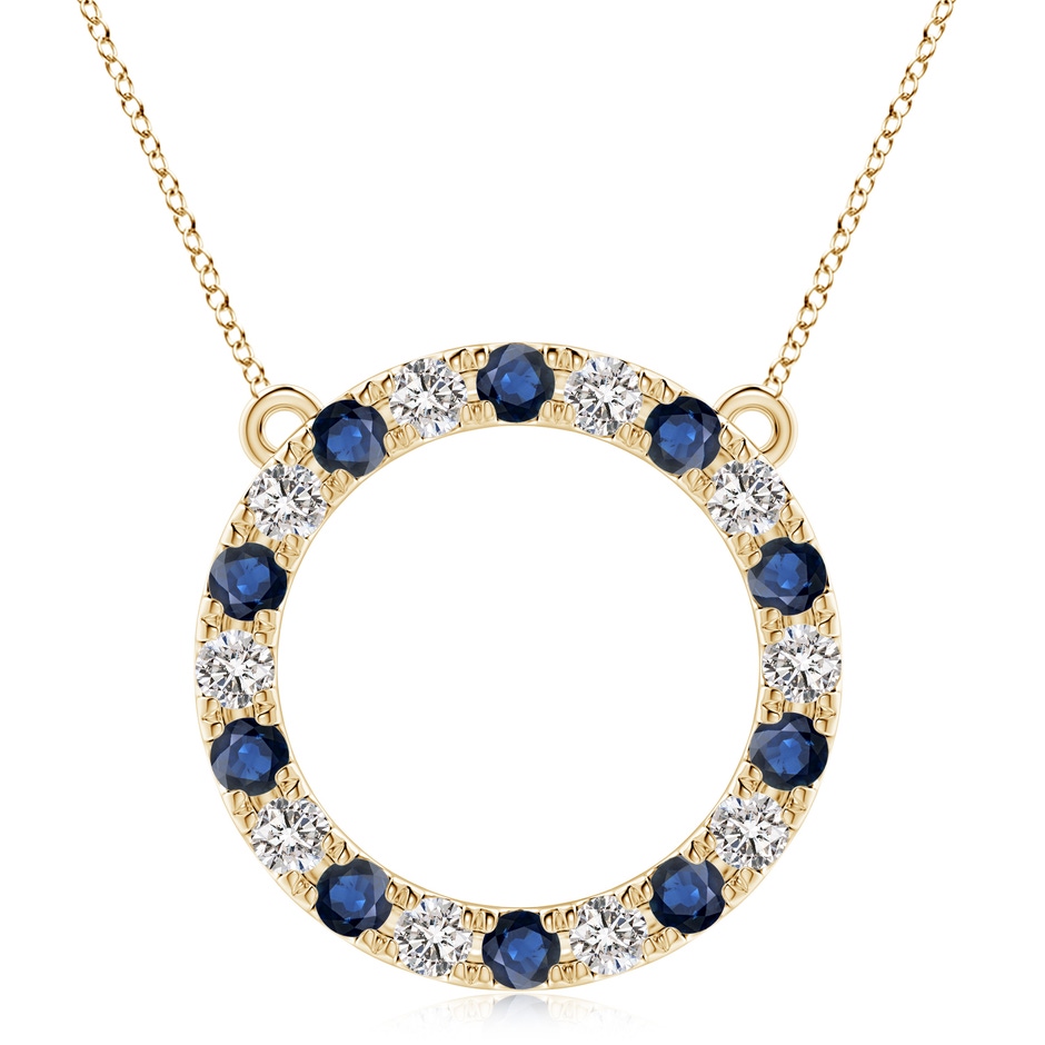 4mm AA Sapphire and Diamond Open Circle Eternity Pendant in Yellow Gold 