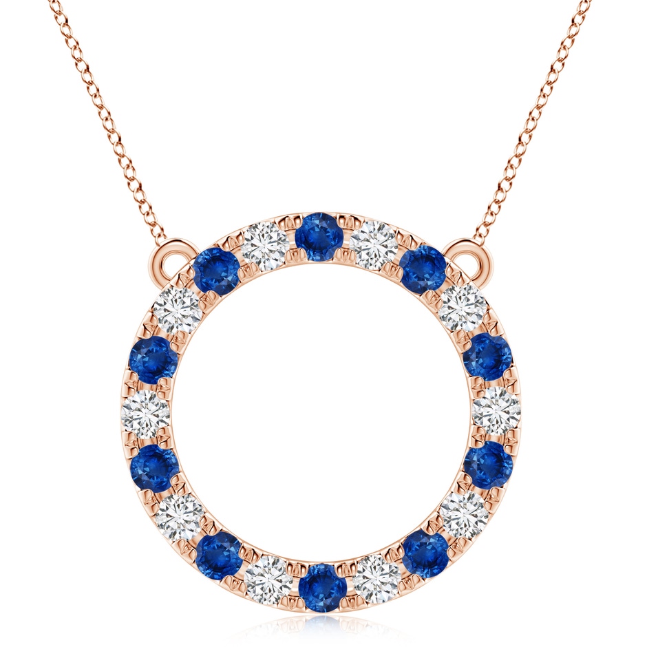 4mm AAA Sapphire and Diamond Open Circle Eternity Pendant in 18K Rose Gold 