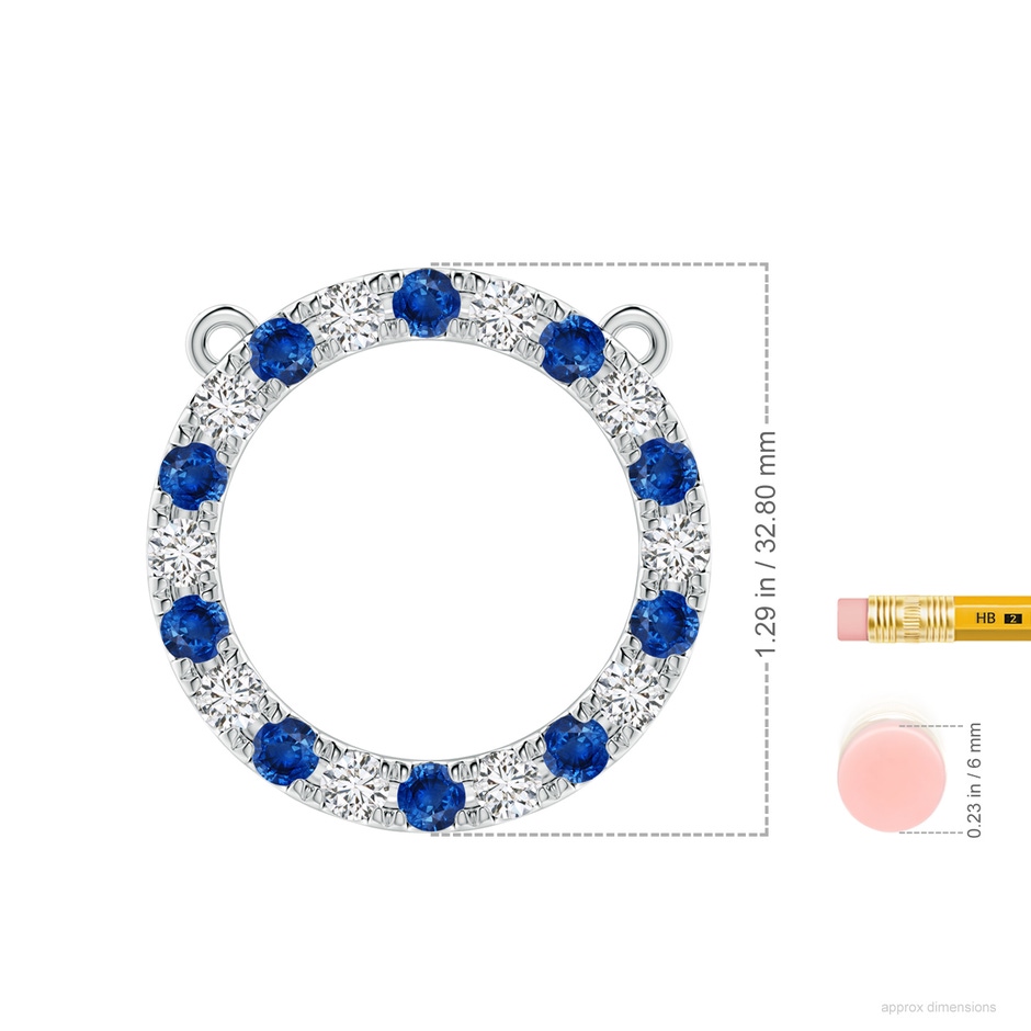 4mm AAA Sapphire and Diamond Open Circle Eternity Pendant in P950 Platinum ruler