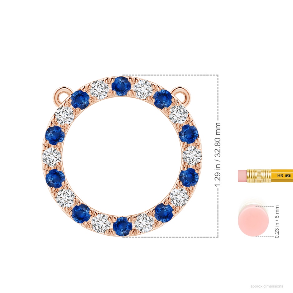 4mm AAA Sapphire and Diamond Open Circle Eternity Pendant in Rose Gold ruler