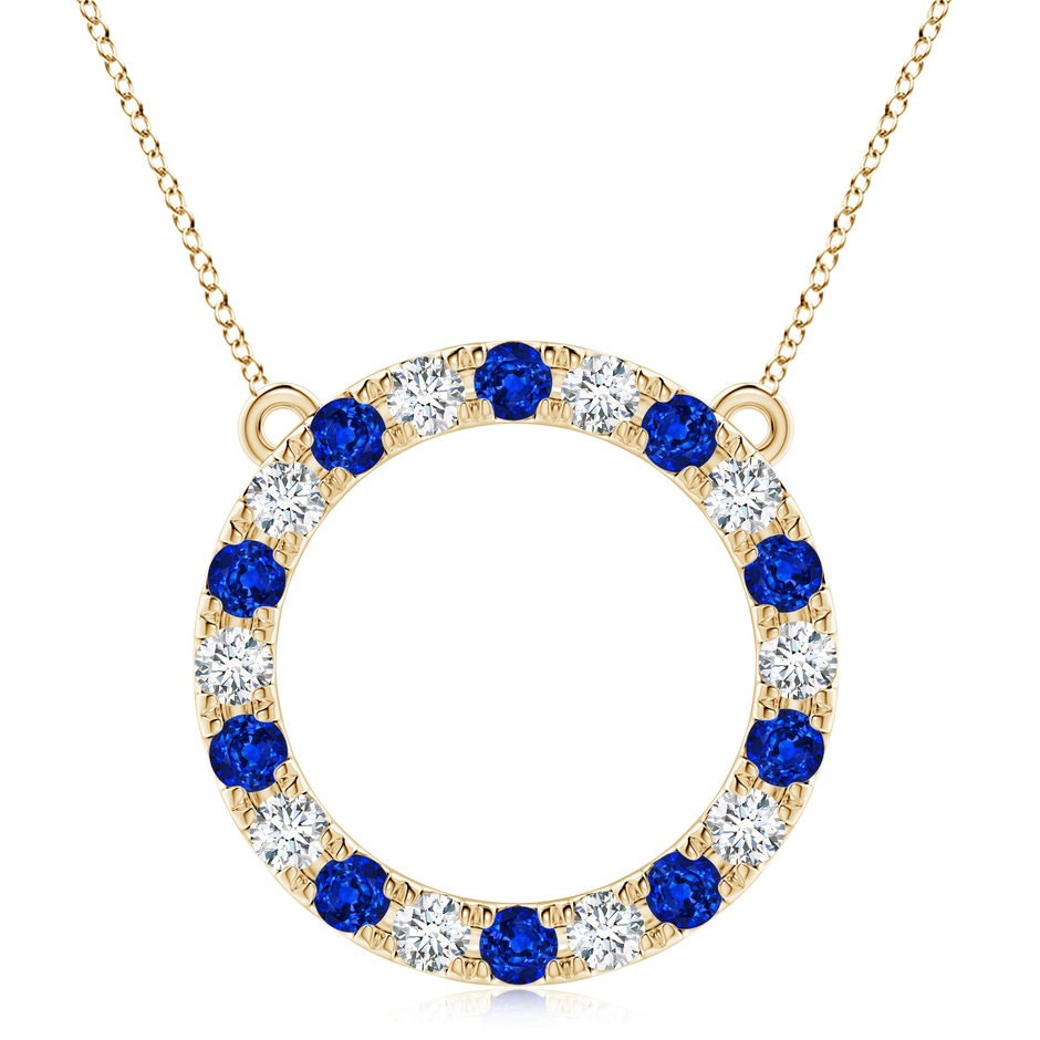 4mm AAAA Sapphire and Diamond Open Circle Eternity Pendant in 18K Yellow Gold 