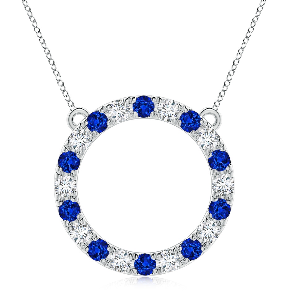 4mm Lab-Grown Sapphire and Diamond Open Circle Eternity Pendant in White Gold 