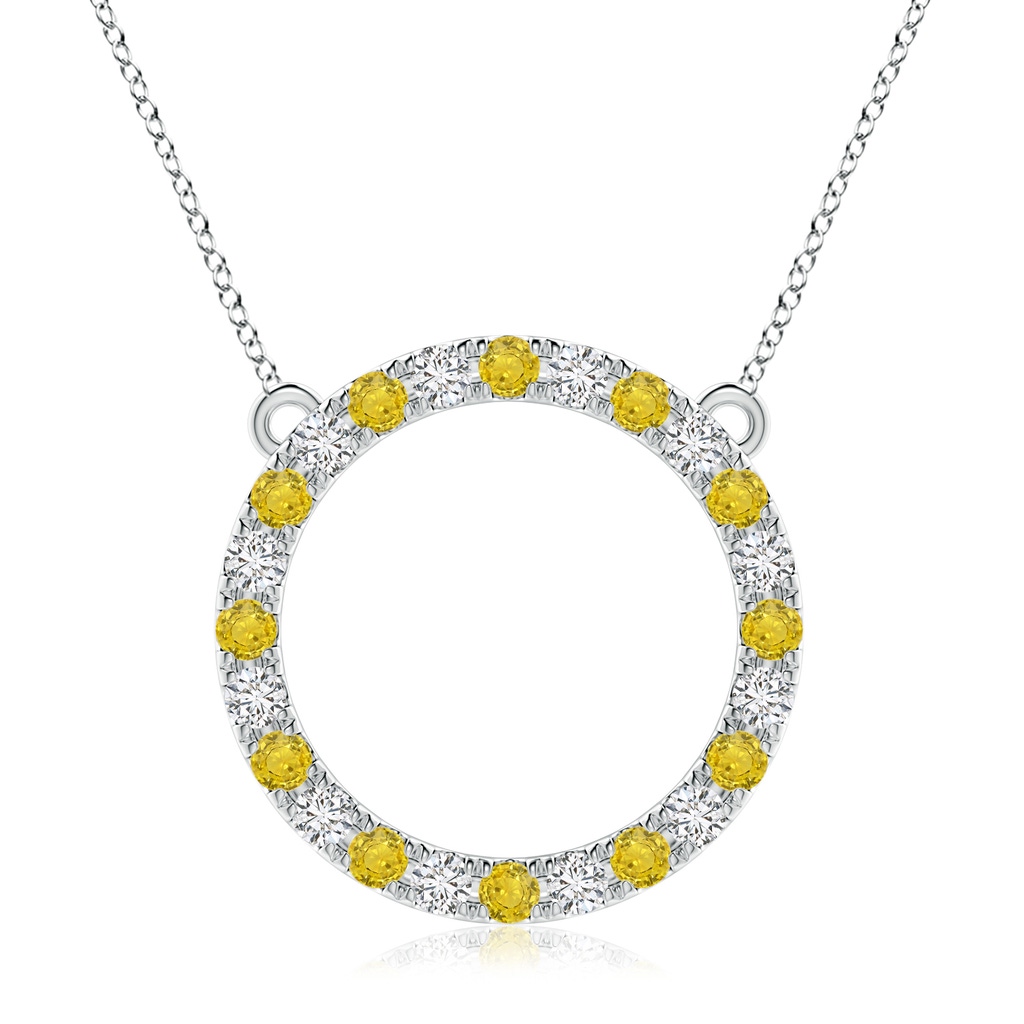 3mm AAA Yellow Sapphire and Diamond Open Circle Eternity Pendant in White Gold