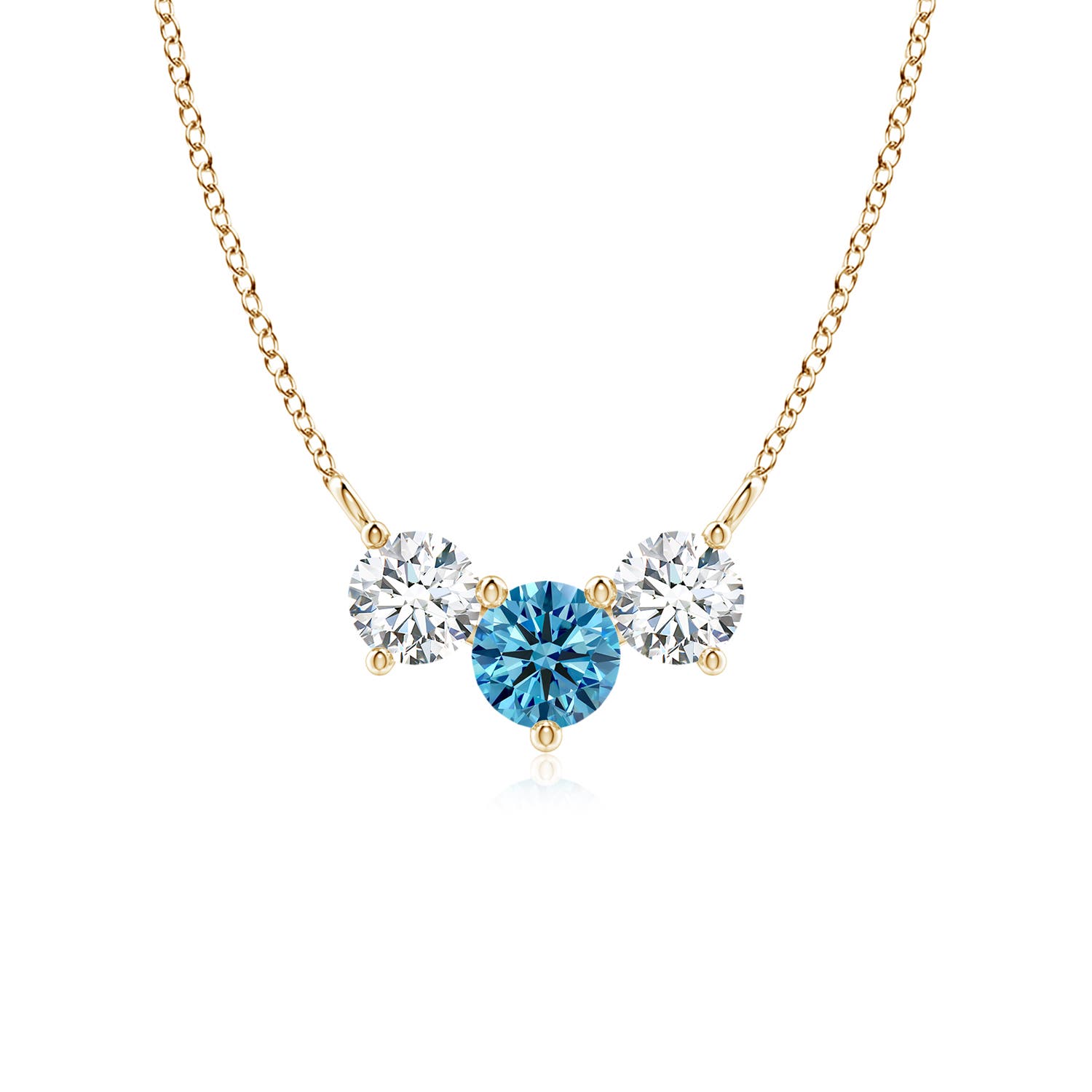 Angara 0.97 CTW Classic Trio Round Fancy Intense Blue and White Diamond Necklace in 14K Yellow Gold