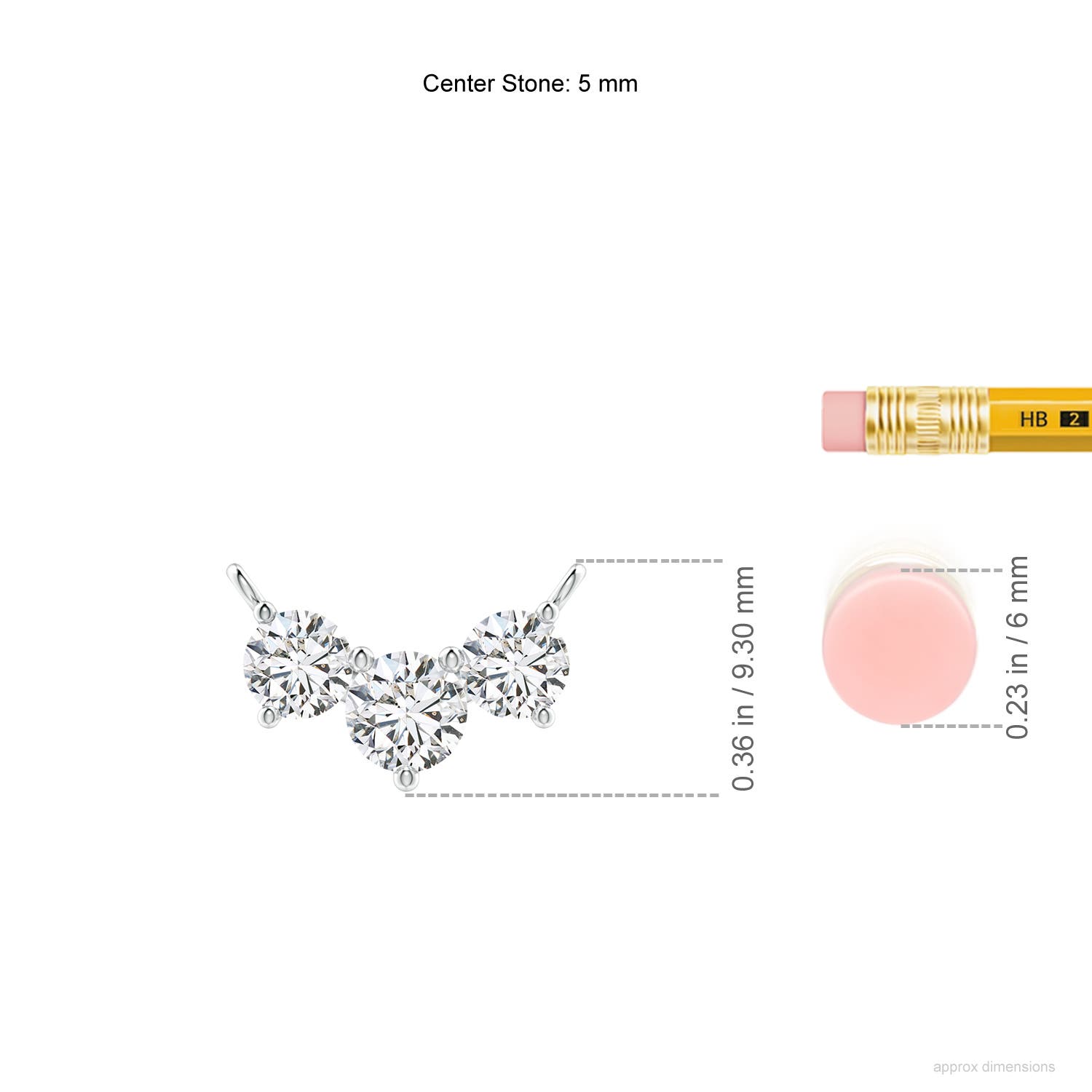 5mm HSI2 Classic Trio Diamond Necklace in White Gold - ruler
