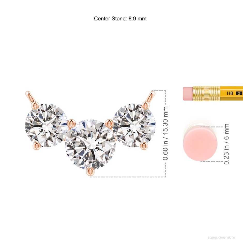 8.9mm IJI1I2 Classic Trio Diamond Necklace in Rose Gold ruler