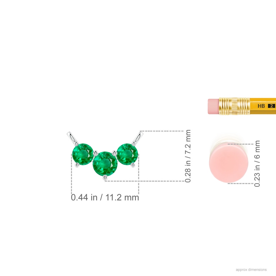 4mm AAA Classic Trio Round Emerald Necklace in 18K White Gold ruler