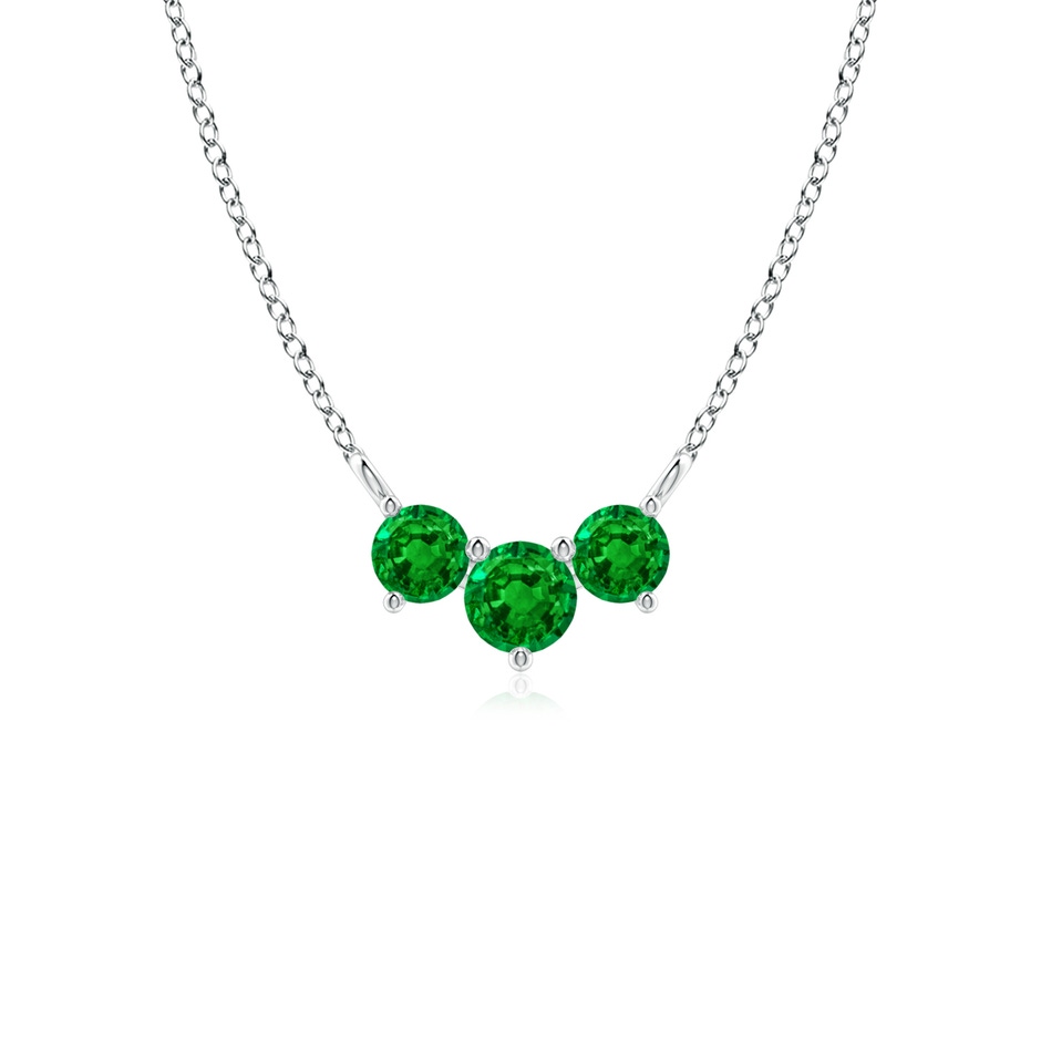 4mm AAAA Classic Trio Round Emerald Necklace in White Gold 