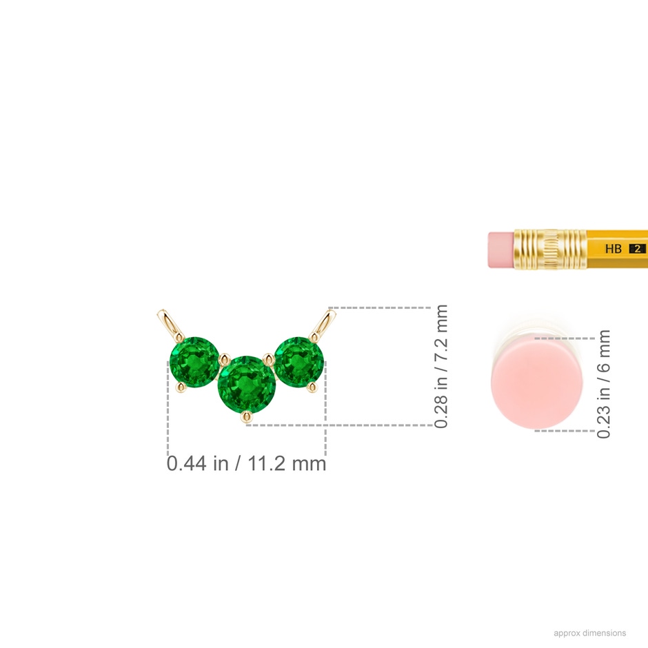4mm AAAA Classic Trio Round Emerald Necklace in Yellow Gold ruler