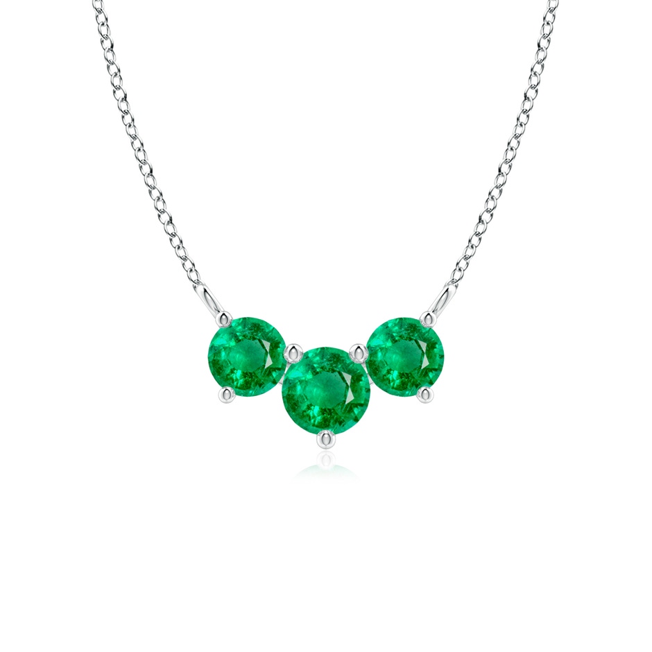 5mm AAA Classic Trio Round Emerald Necklace in 18K White Gold 