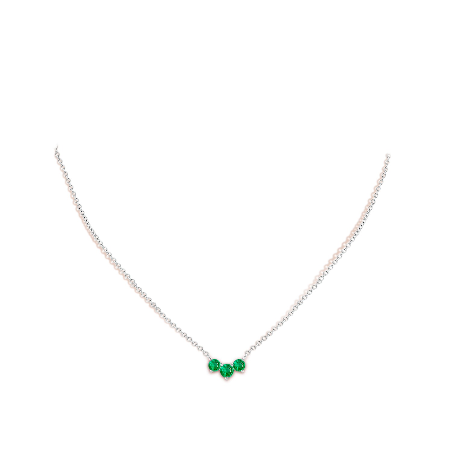 5mm AAA Classic Trio Round Emerald Necklace in White Gold - body_neck