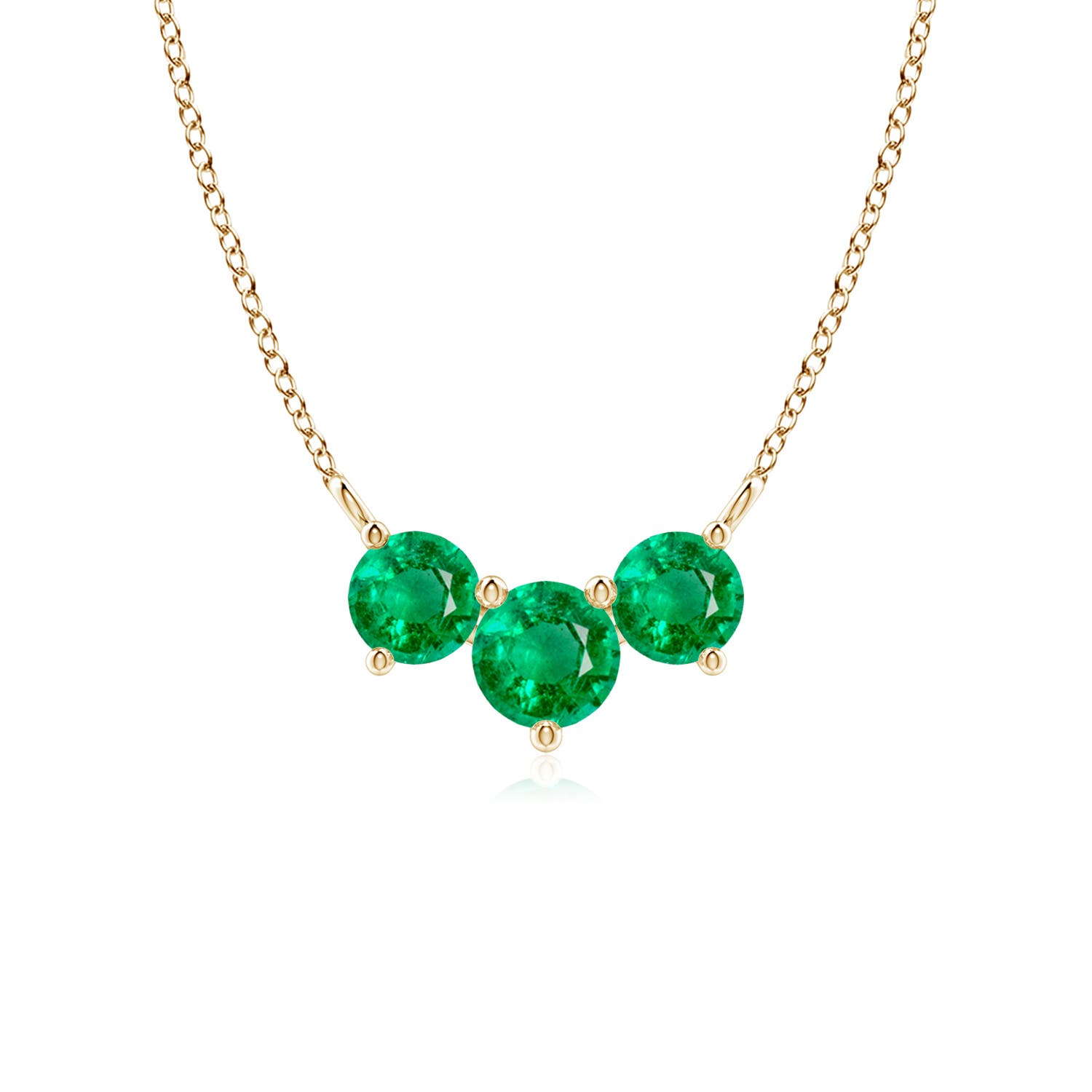 5mm AAA Classic Trio Round Emerald Necklace in Yellow Gold