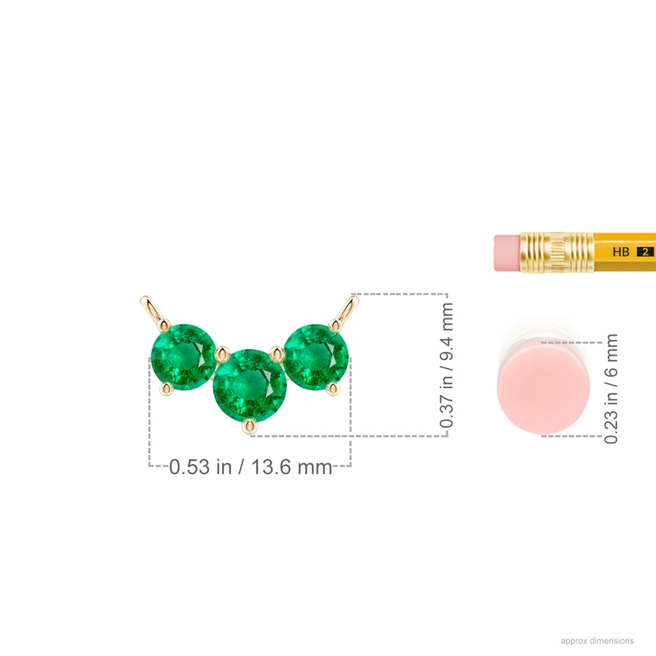 5mm AAA Classic Trio Round Emerald Necklace in Yellow Gold ruler