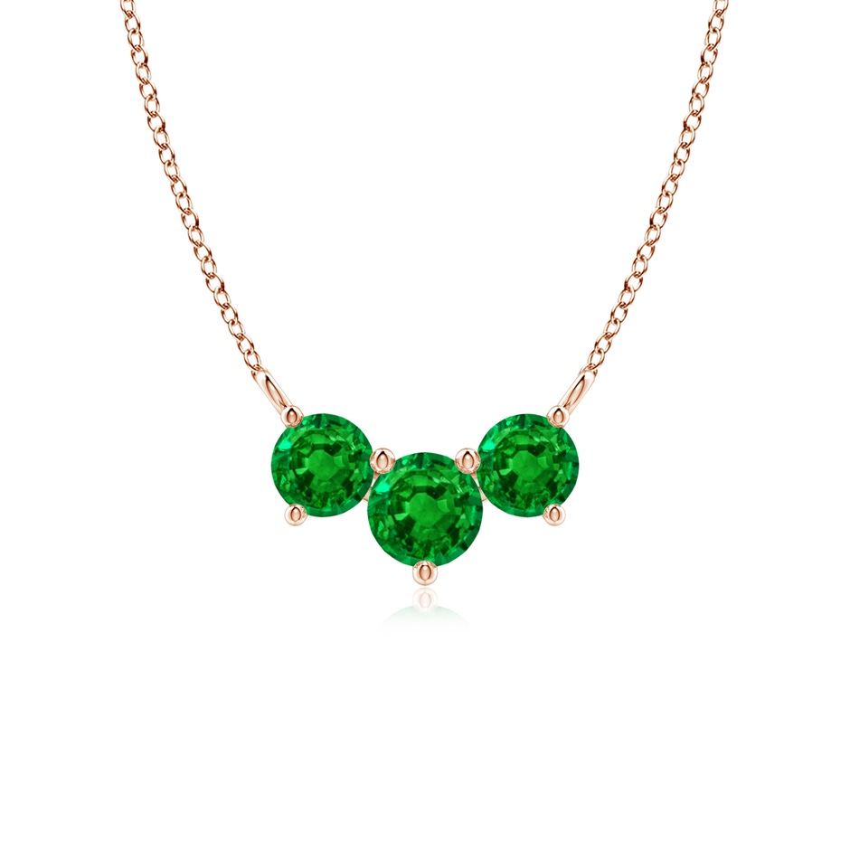 5mm AAAA Classic Trio Round Emerald Necklace in Rose Gold 