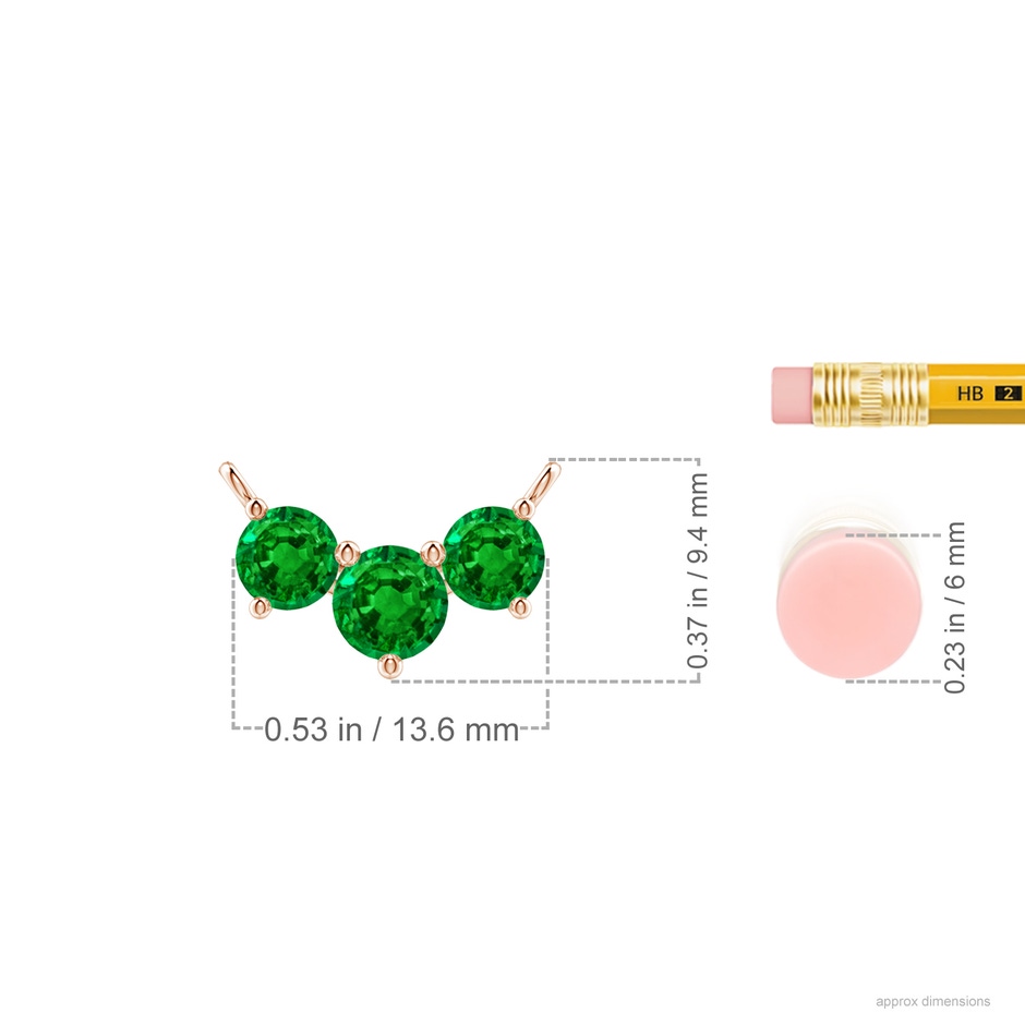 5mm AAAA Classic Trio Round Emerald Necklace in Rose Gold ruler