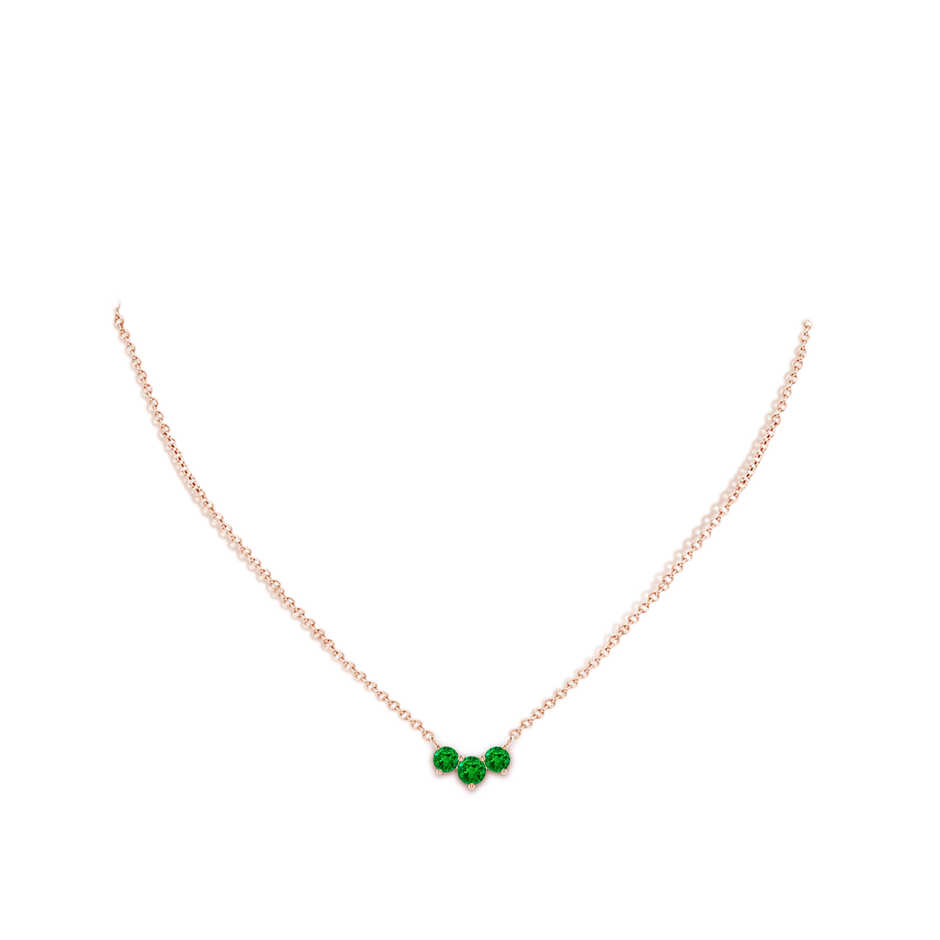 5mm AAAA Classic Trio Round Emerald Necklace in Rose Gold pen