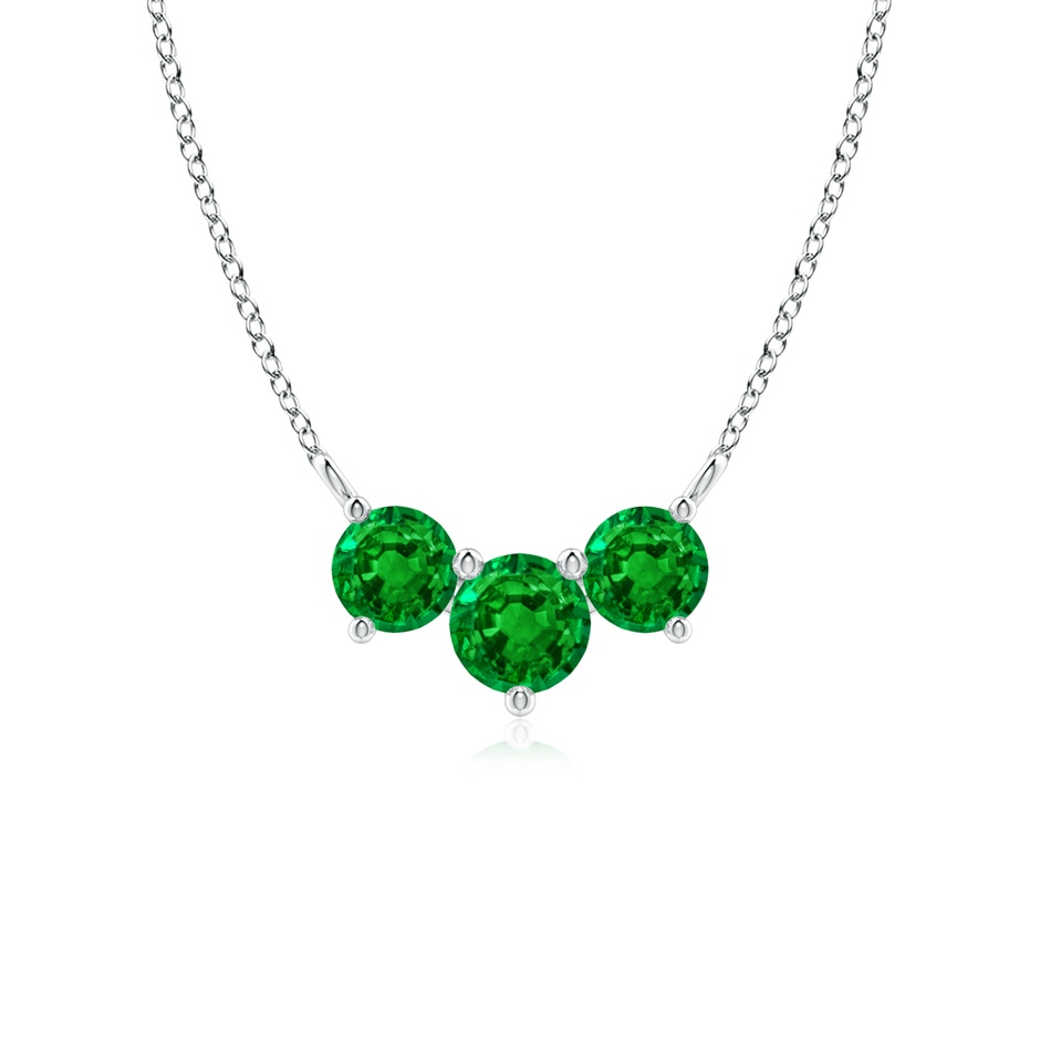 5mm AAAA Classic Trio Round Emerald Necklace in White Gold 