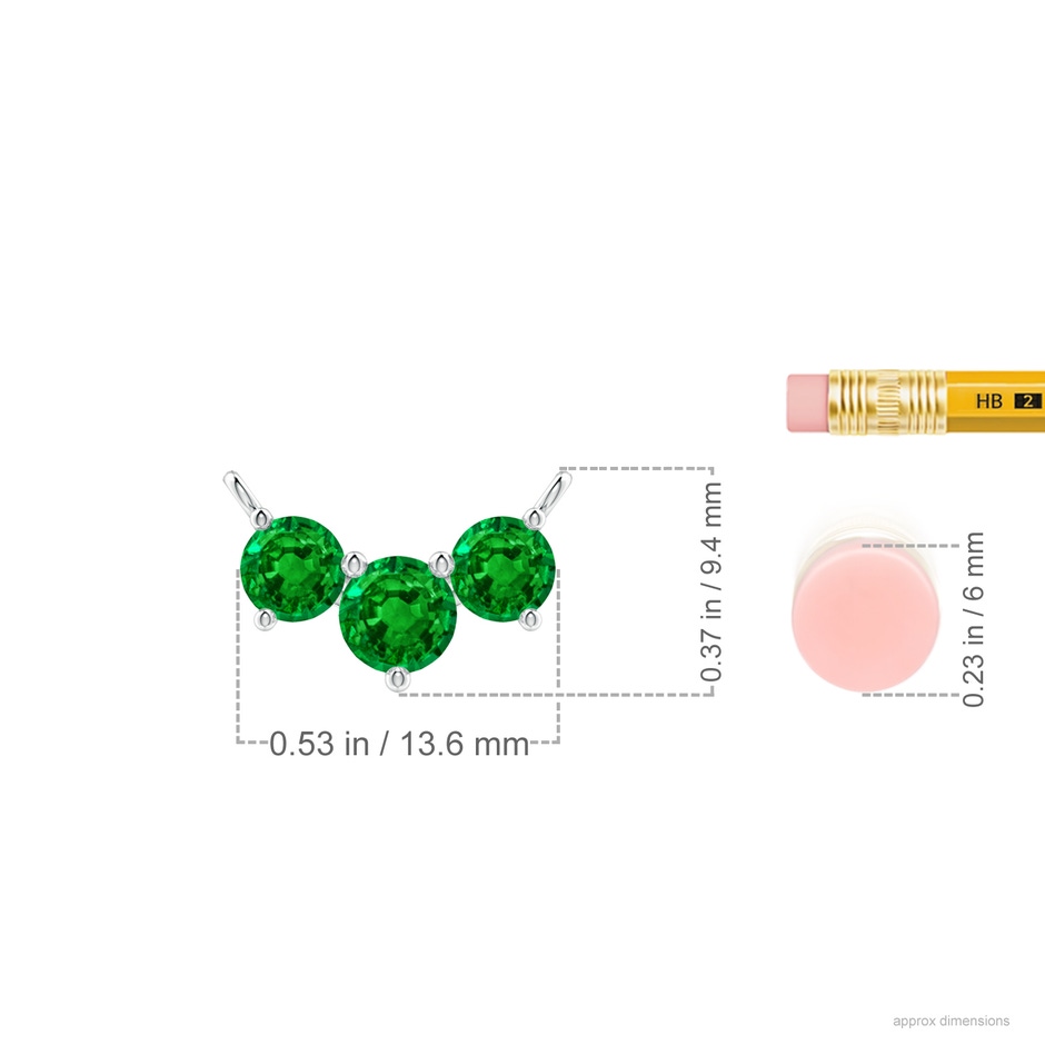 5mm AAAA Classic Trio Round Emerald Necklace in White Gold ruler