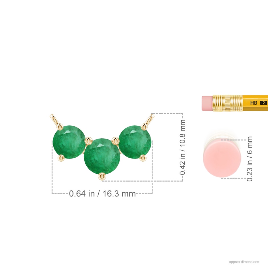 6mm A Classic Trio Round Emerald Necklace in Yellow Gold ruler