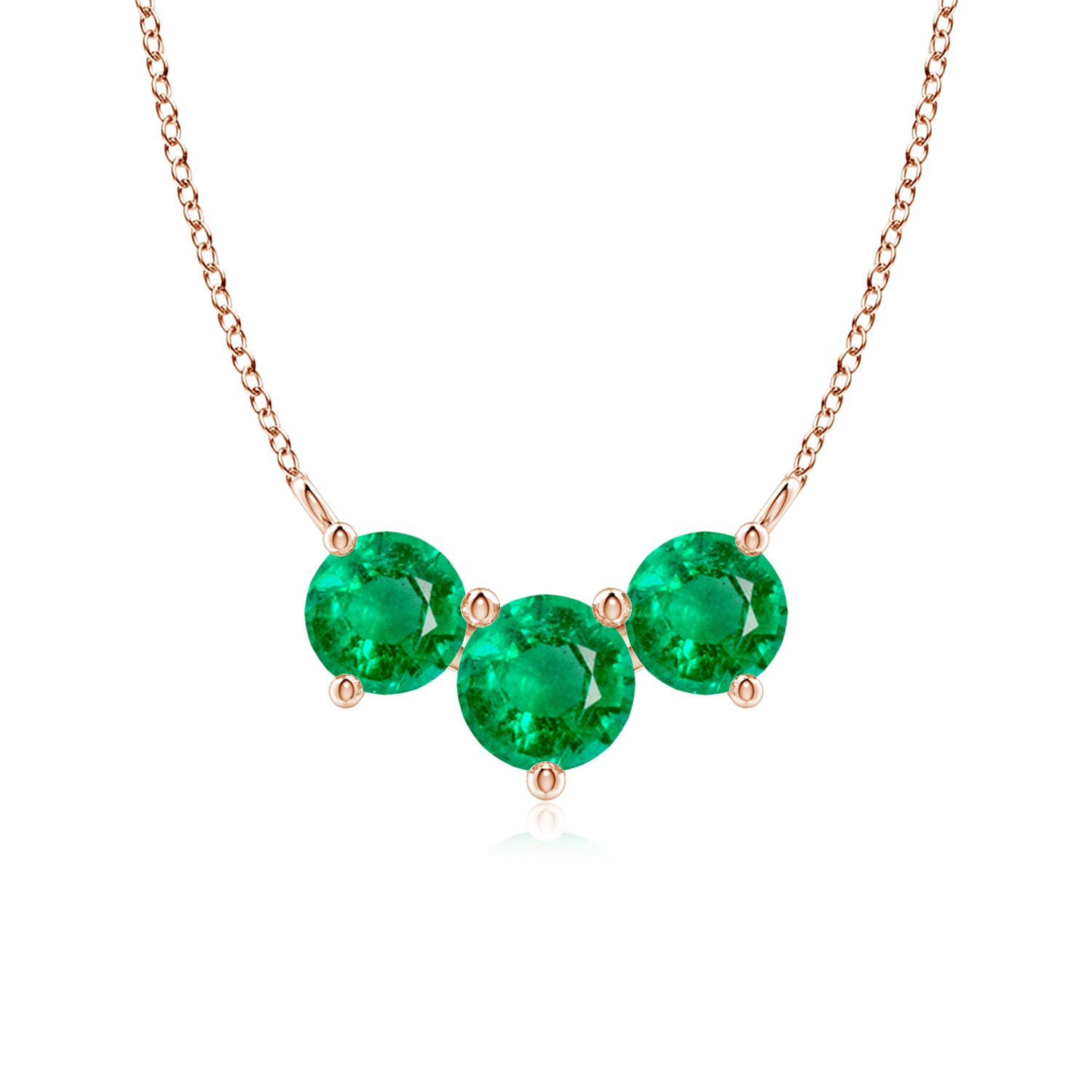 6mm AAA Classic Trio Round Emerald Necklace in Rose Gold