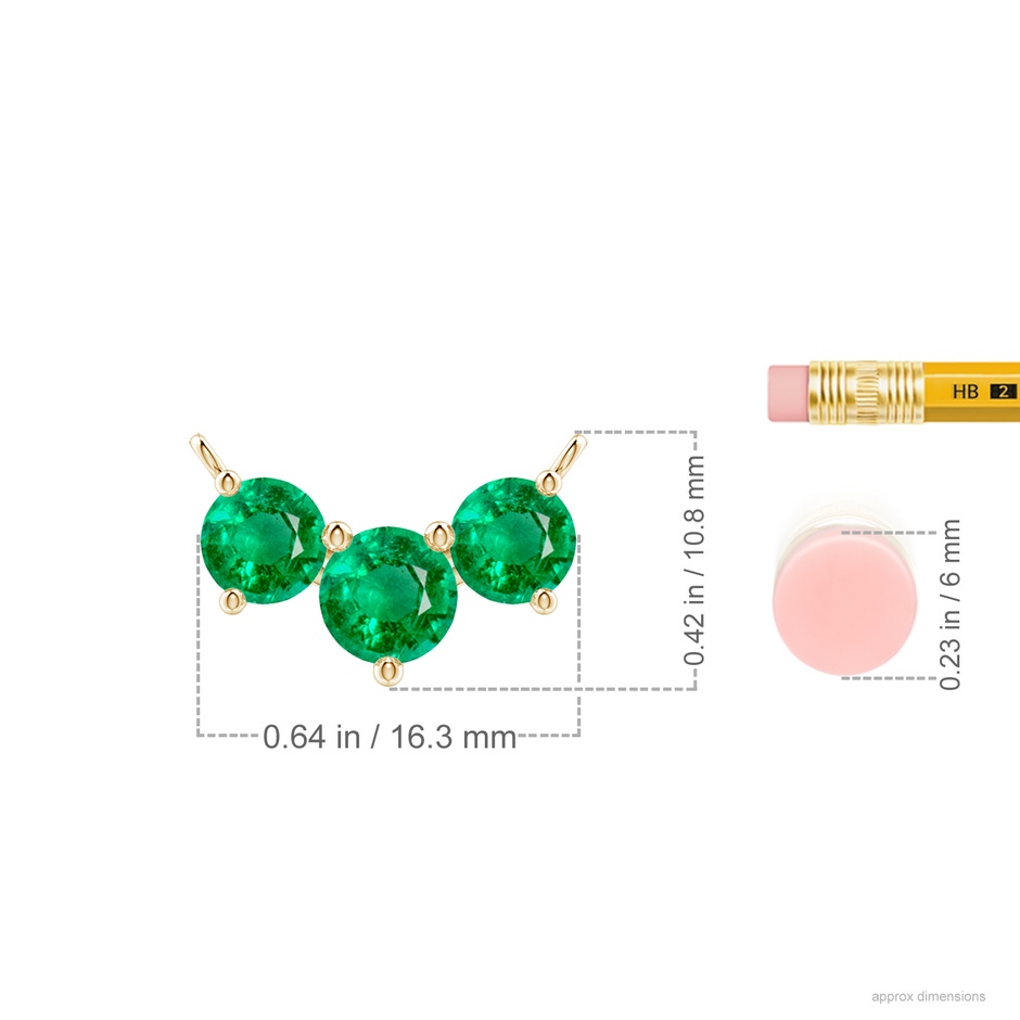 6mm AAA Classic Trio Round Emerald Necklace in Yellow Gold ruler
