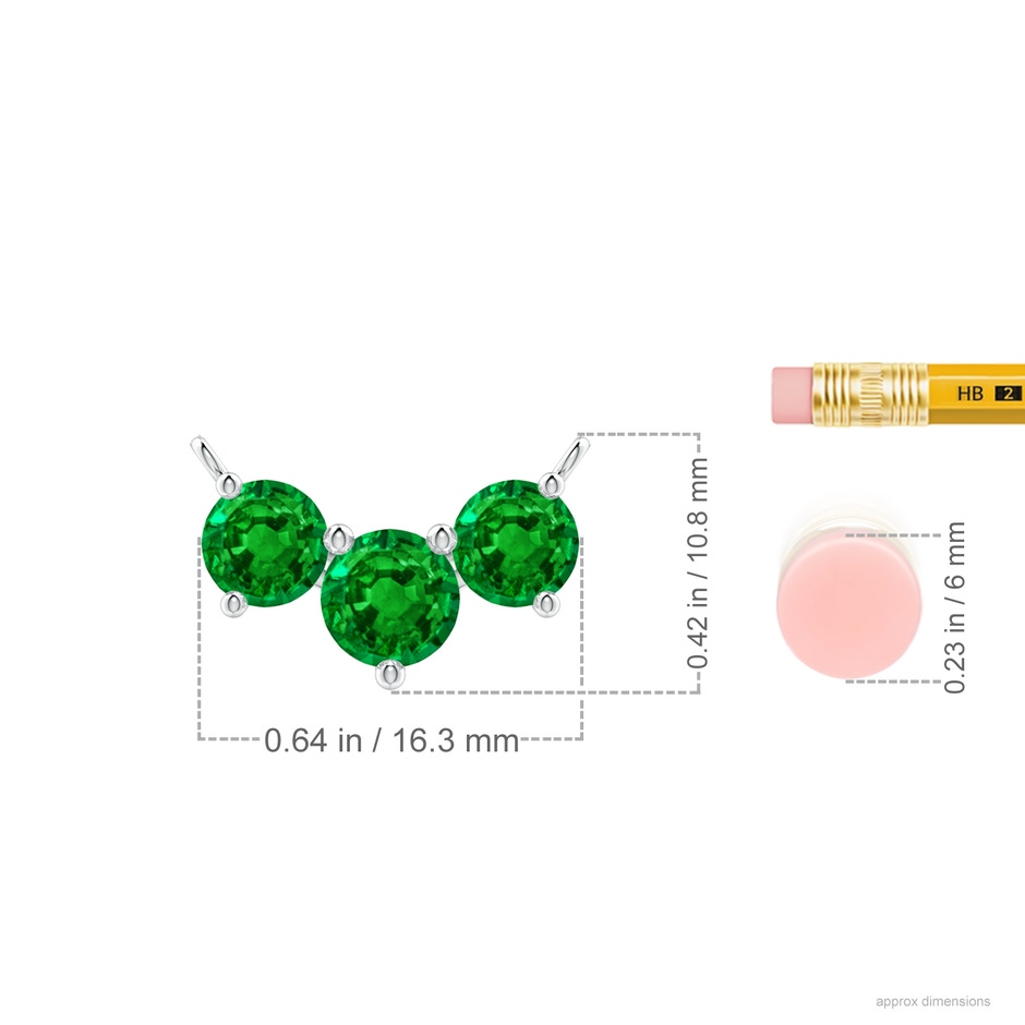 6mm AAAA Classic Trio Round Emerald Necklace in P950 Platinum ruler