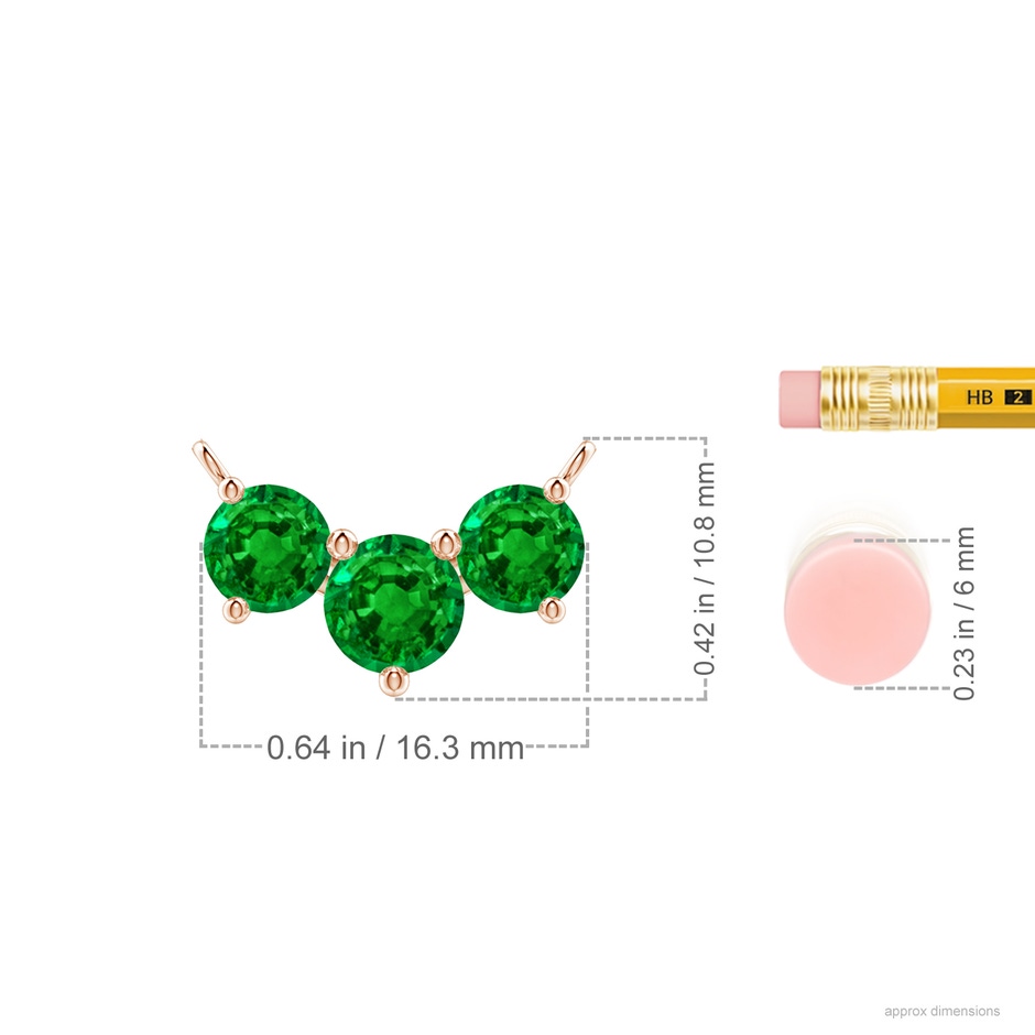 6mm AAAA Classic Trio Round Emerald Necklace in Rose Gold ruler