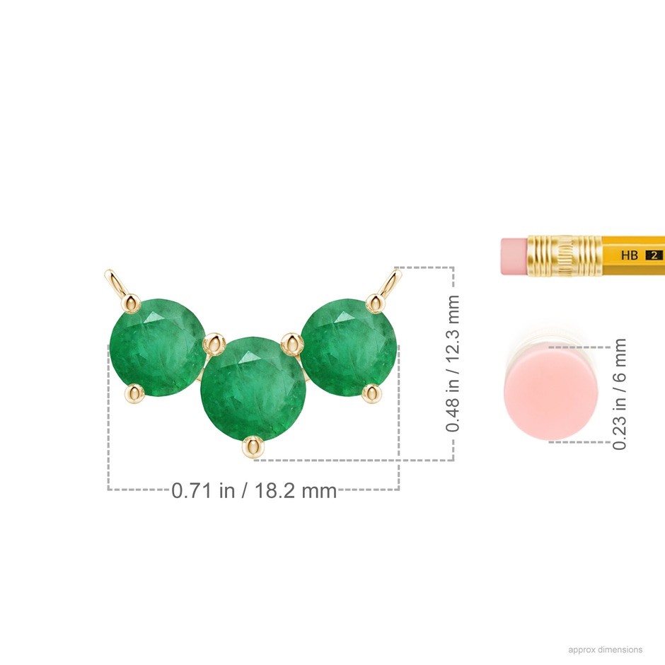 7mm A Classic Trio Round Emerald Necklace in Yellow Gold ruler