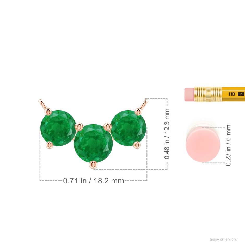 7mm AA Classic Trio Round Emerald Necklace in Rose Gold ruler