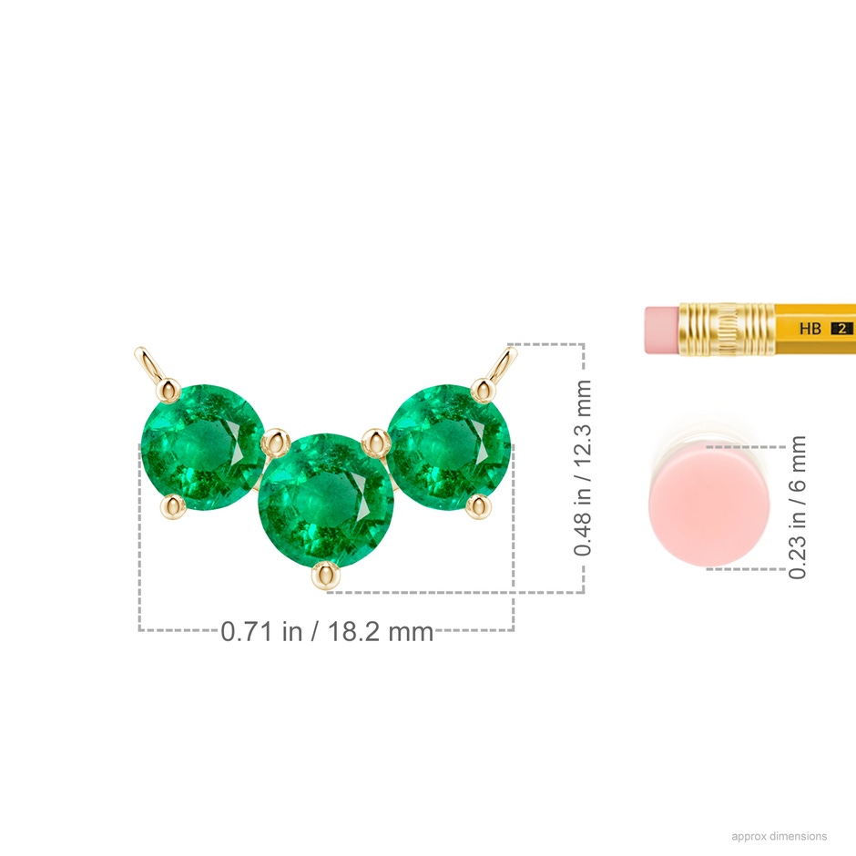 7mm AAA Classic Trio Round Emerald Necklace in Yellow Gold ruler