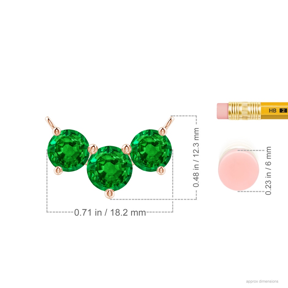 7mm AAAA Classic Trio Round Emerald Necklace in Rose Gold ruler
