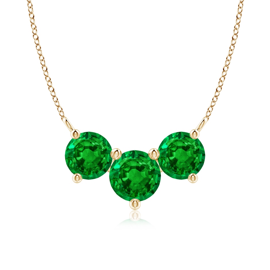 7mm AAAA Classic Trio Round Emerald Necklace in Yellow Gold 