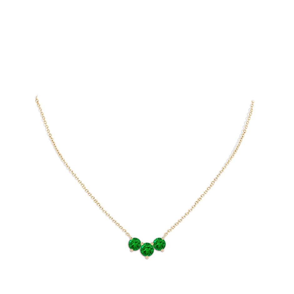 7mm AAAA Classic Trio Round Emerald Necklace in Yellow Gold pen