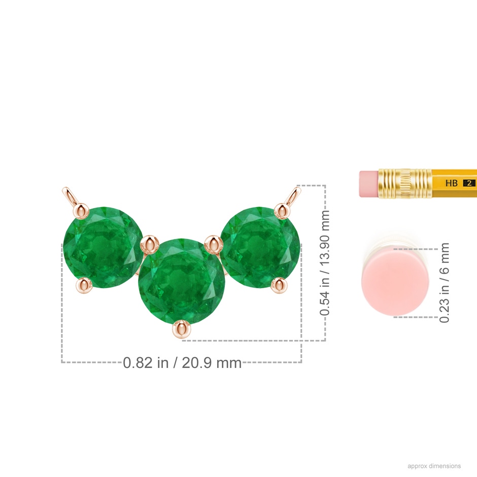 8mm AA Classic Trio Round Emerald Necklace in Rose Gold ruler