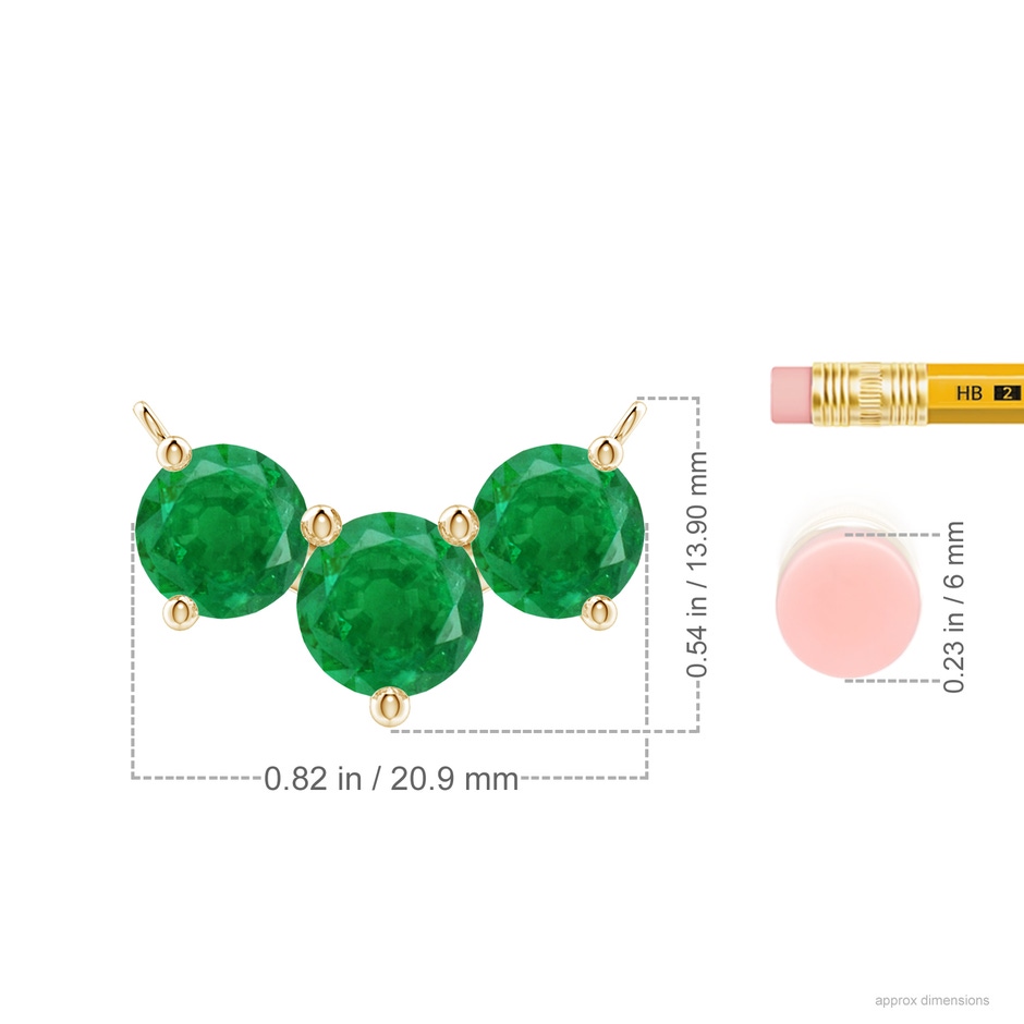 8mm AA Classic Trio Round Emerald Necklace in Yellow Gold ruler