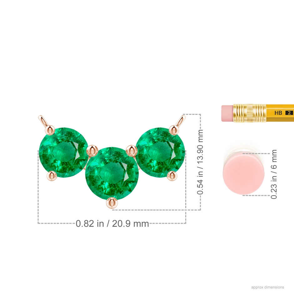 8mm AAA Classic Trio Round Emerald Necklace in Rose Gold ruler