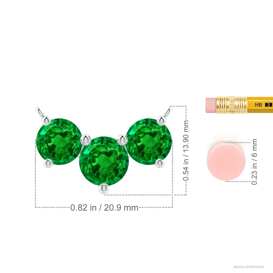 8mm AAAA Classic Trio Round Emerald Necklace in P950 Platinum ruler